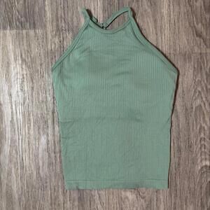 90 degrees green halter crop top sports bra ribbed medium